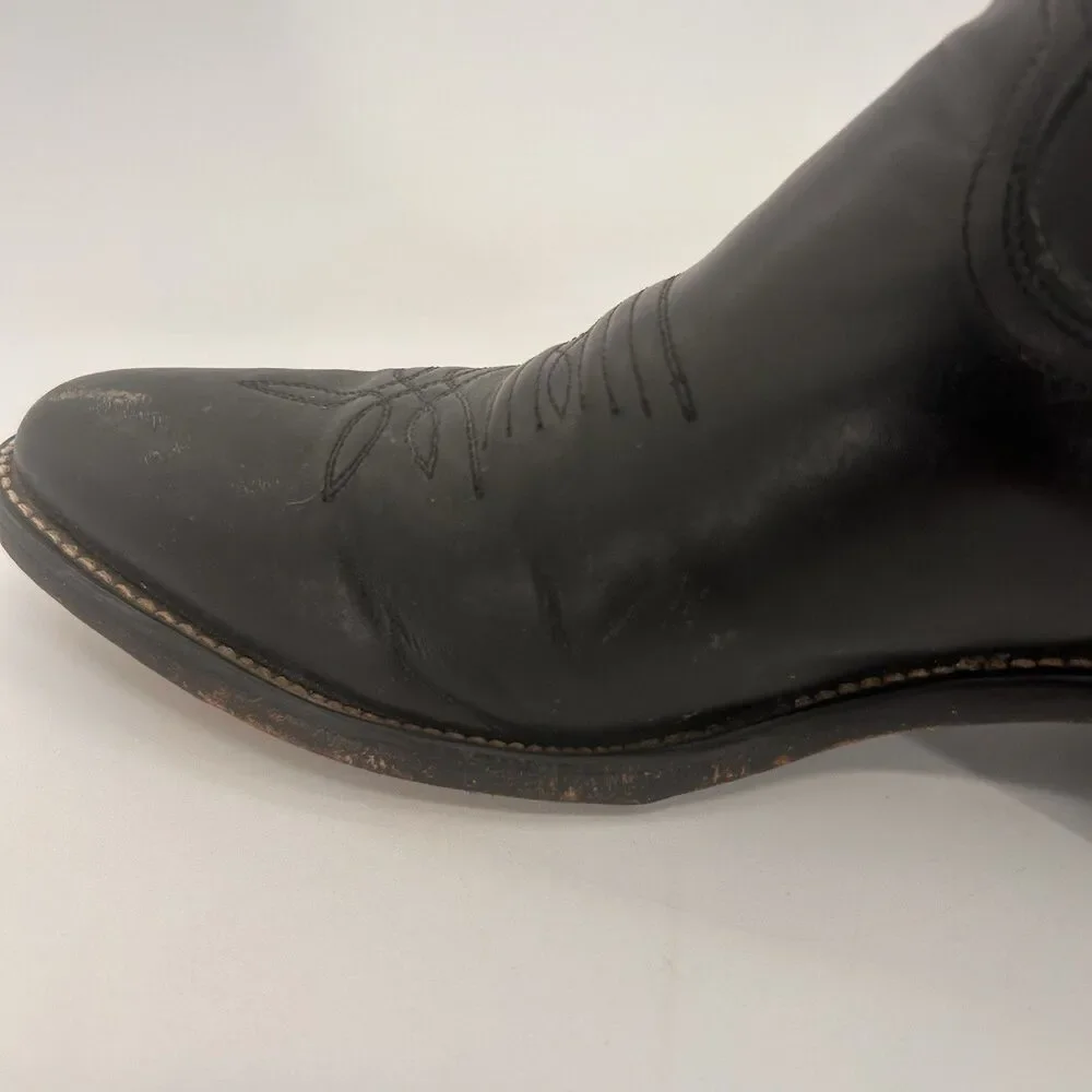 Justin Cowboy Boots 8.5 D Black Leather Western Scroll Stitch 1409 Pointed Toe